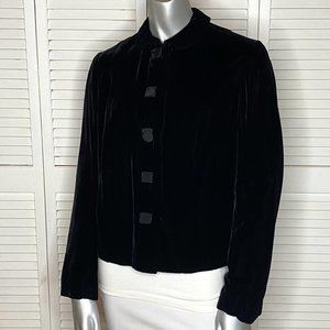 Vintage 40s Goldies Black Velvet Peter Pan Collar Blazer Jacket Round Buttons L
